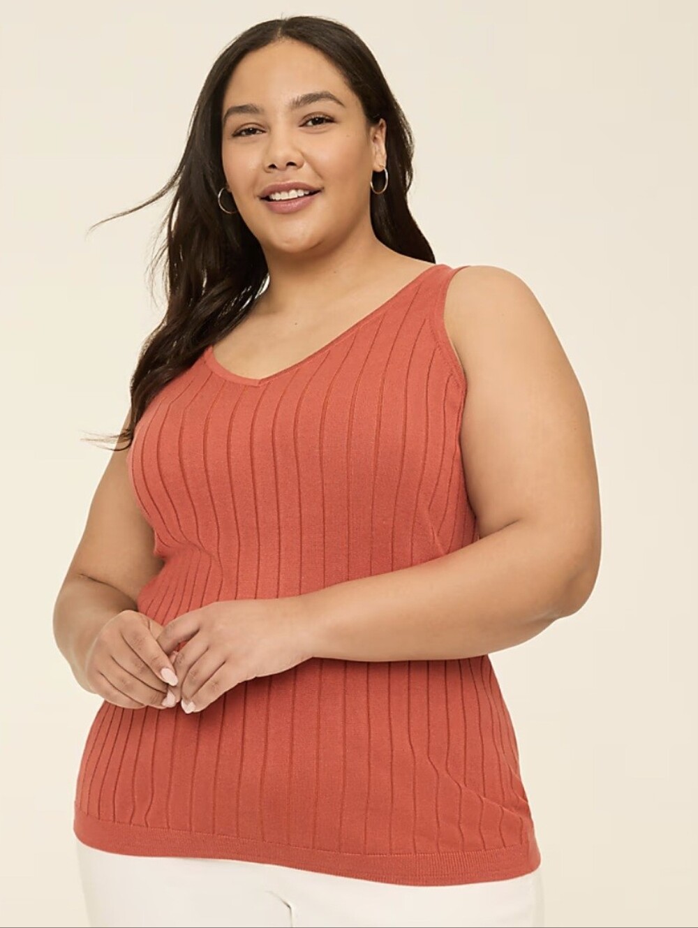Lane Bryant Ribbed V-Neck Knit Tank Coral Size 18/20